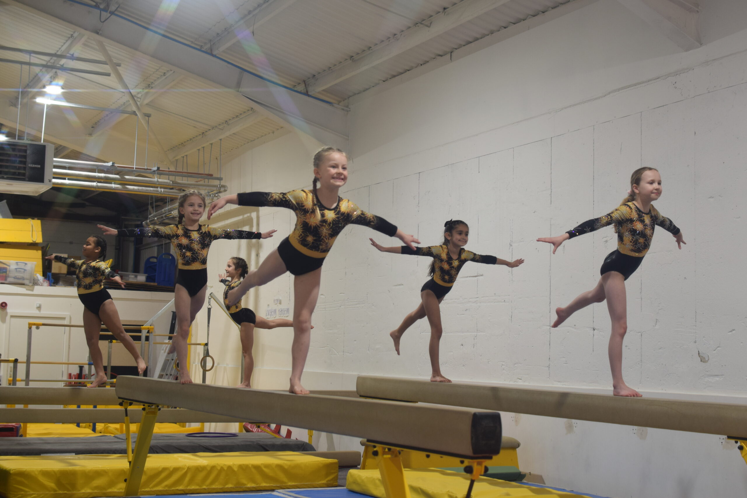 Young gymnasts smiling for the camera